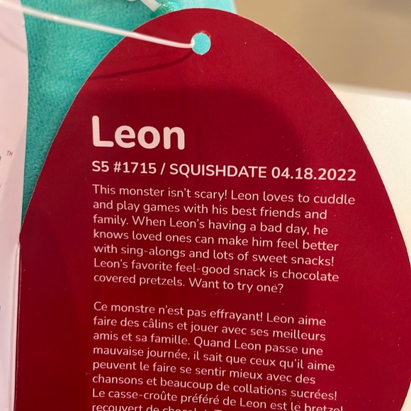 NWT 5” Leon the Monster w/ Heart Eye Valentine Squishmallow - Picture 5 of 5
